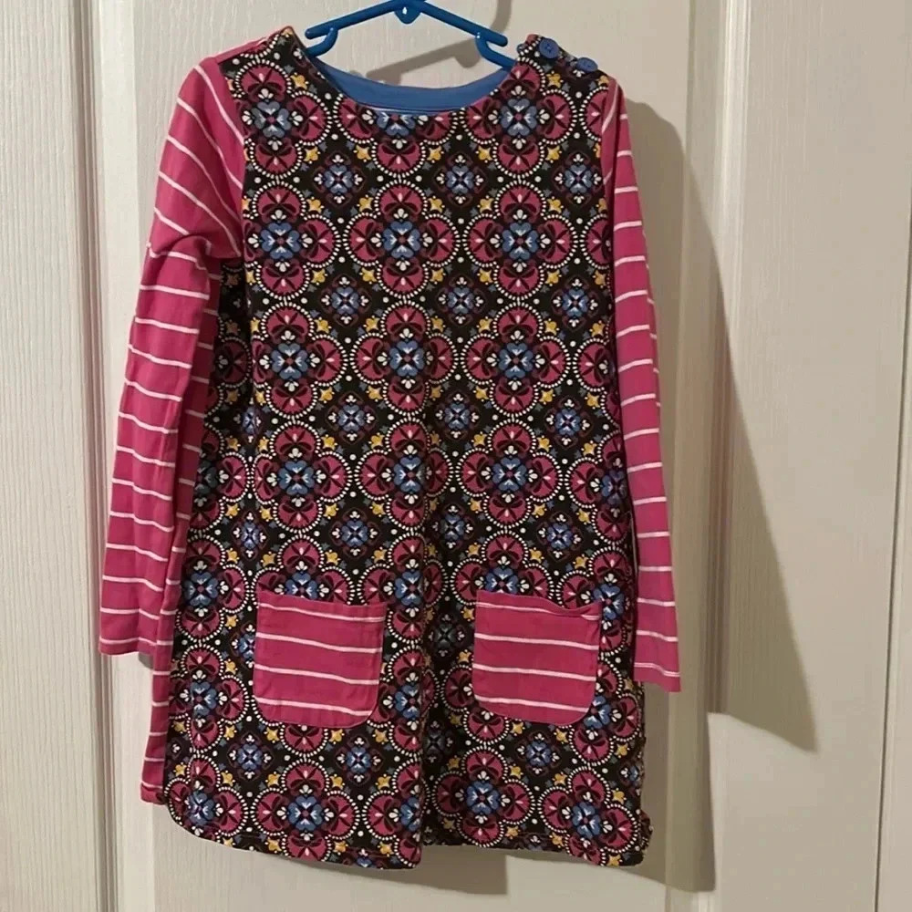 JK dress pink/brown stripes long sleeve 100% cotton modest girls size 6X pocket
